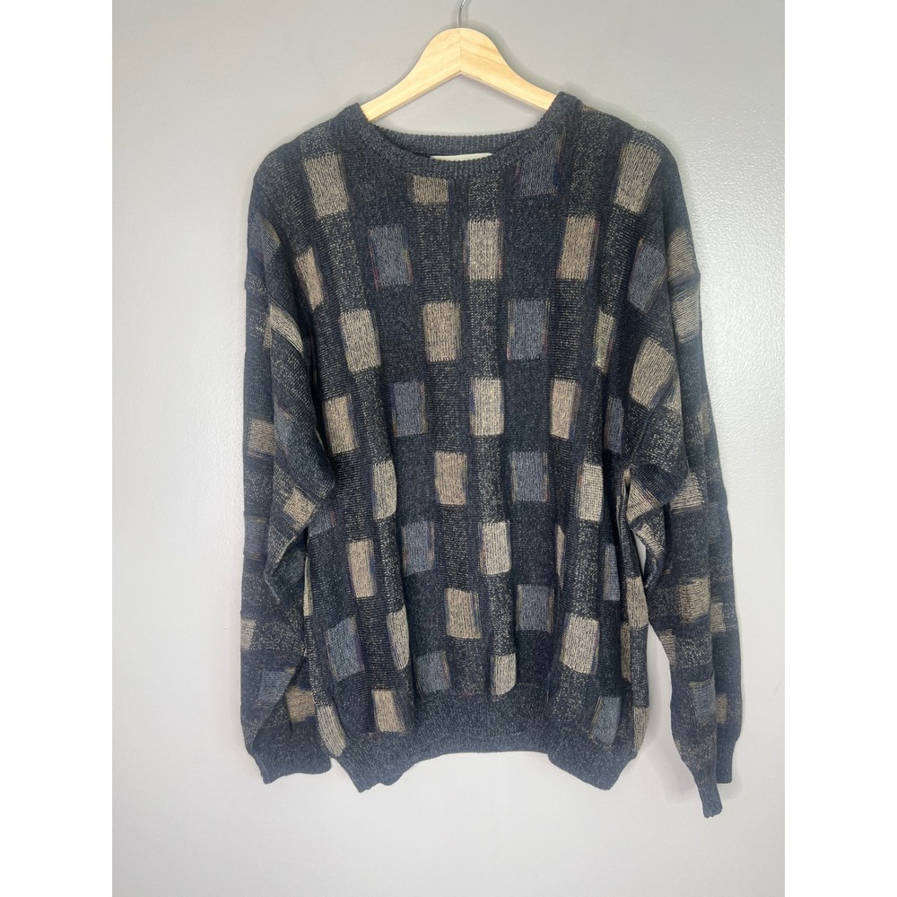 San Mateo Island Sportswear Mens Charcoal Geometric Knit Sweater winter office